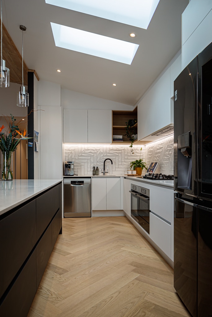 Kitchen renovation with Herringbone floor